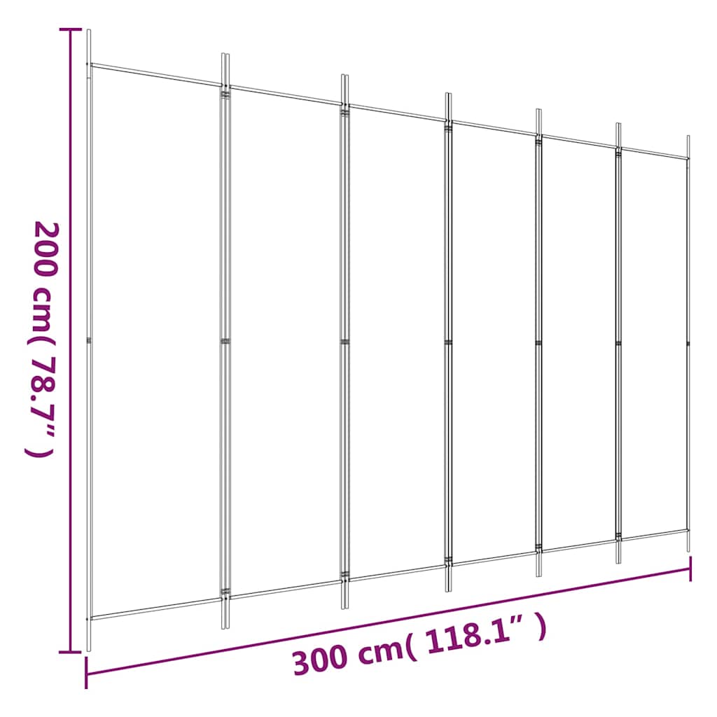 6-Panel Room Divider White 300x200 cm Fabric