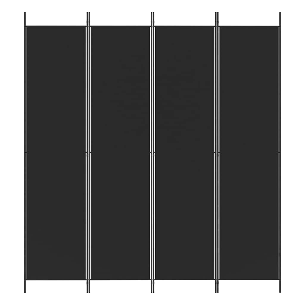 4-Panel Room Divider Black 200x220 cm Fabric