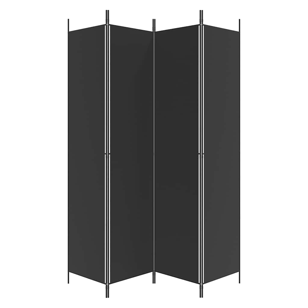 4-Panel Room Divider Black 200x220 cm Fabric