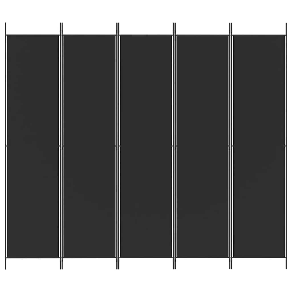 5-Panel Room Divider Black 250x220 cm Fabric