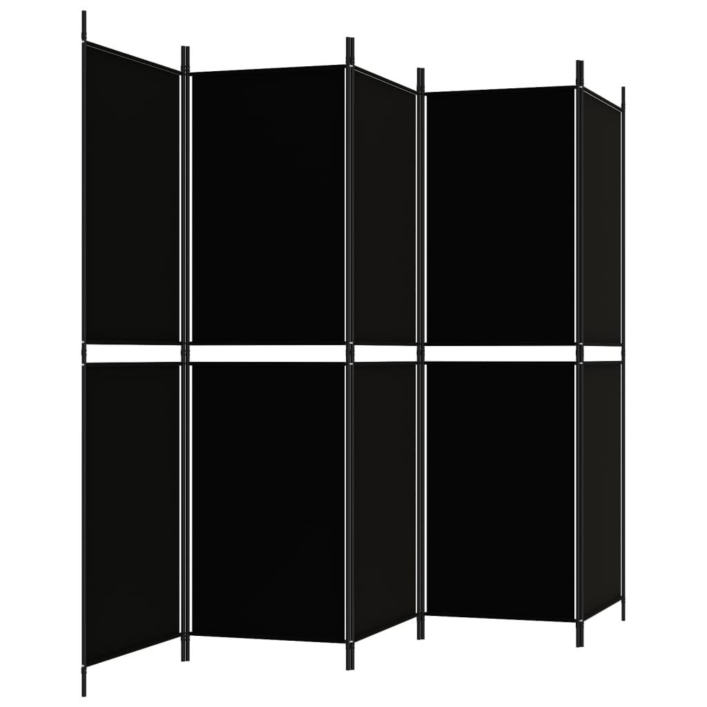 5-Panel Room Divider Black 250x180 cm Fabric