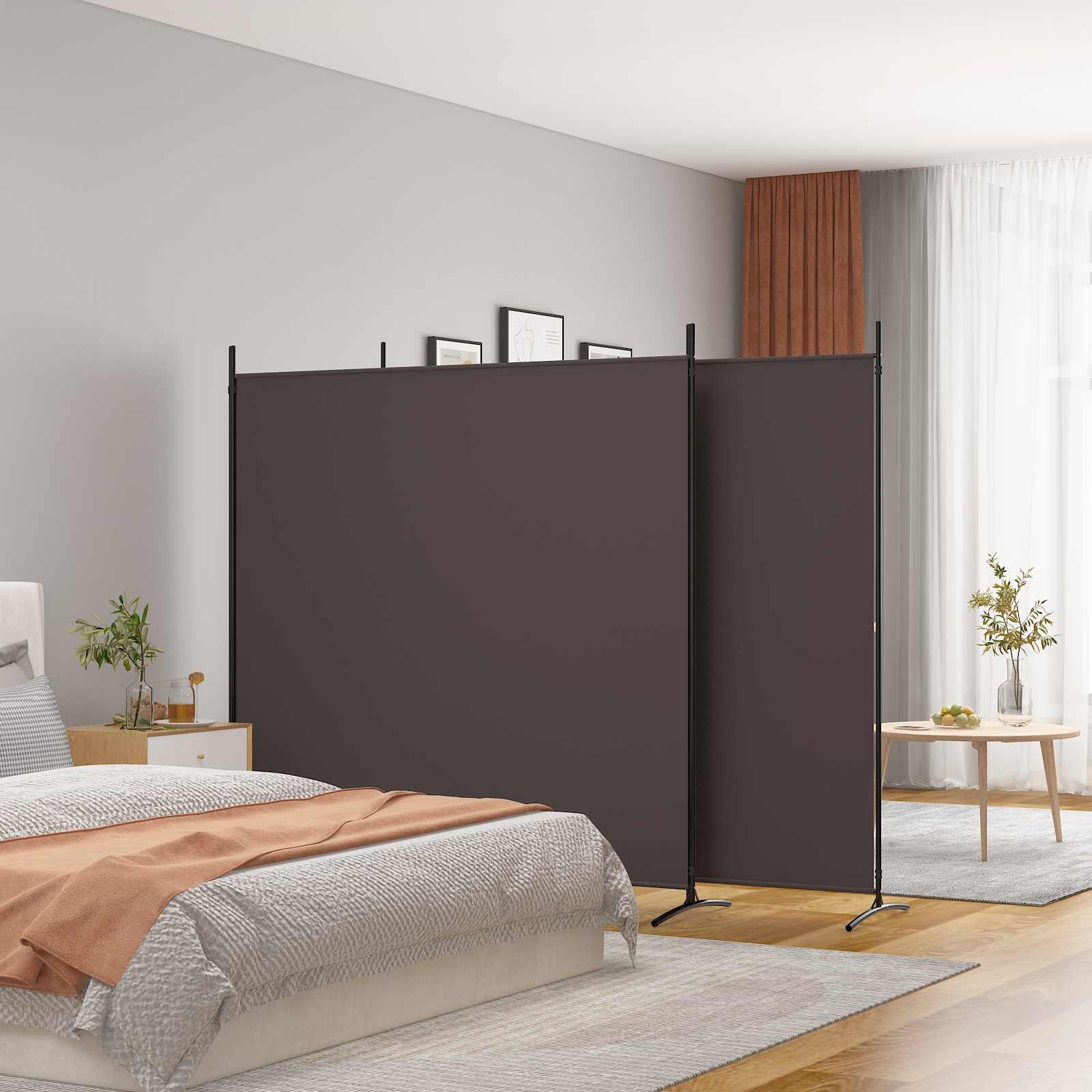 3-Panel Room Divider Brown 525x180 cm Fabric
