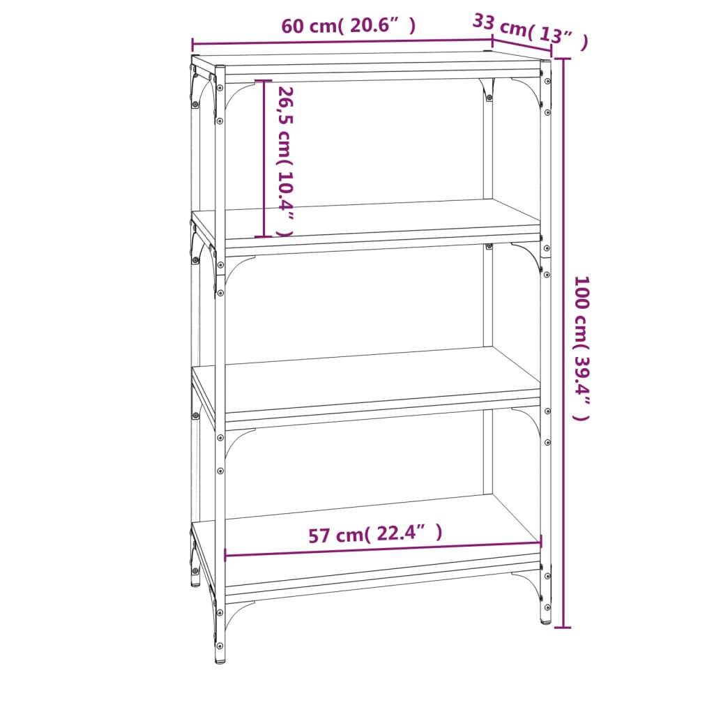 Book Cabinet Brown Oak 60x33x100 cm Engineered Wood and Steel