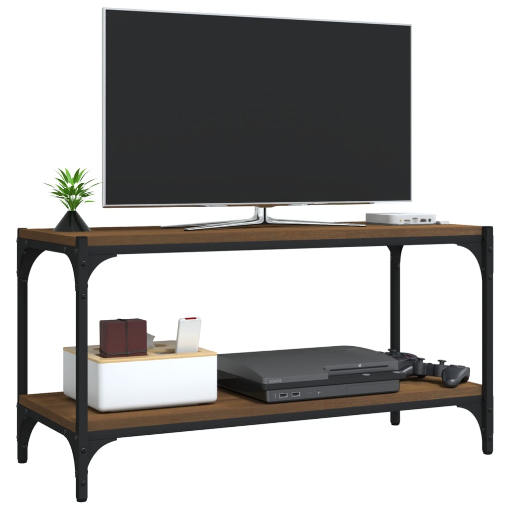 TV Cabinet Brown Oak 80x33x41 cm Engineered Wood and Steel