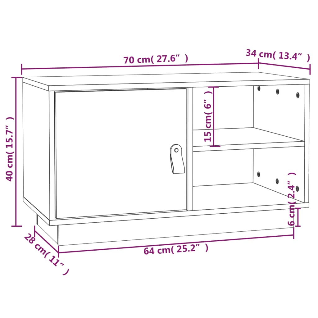 TV Cabinet 70x34x40 cm Solid Wood Pine