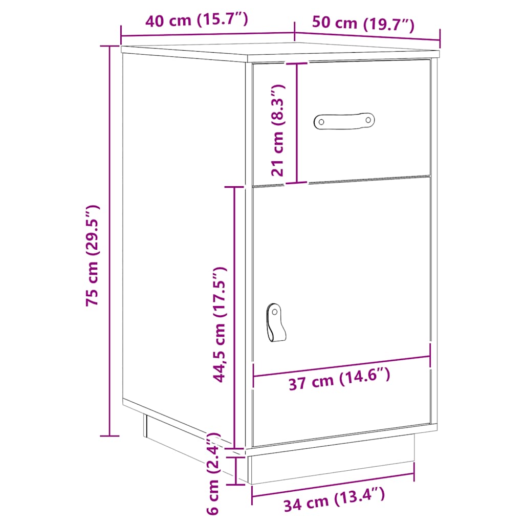 Desk Cabinet 40x50x75 cm Solid Wood Pine