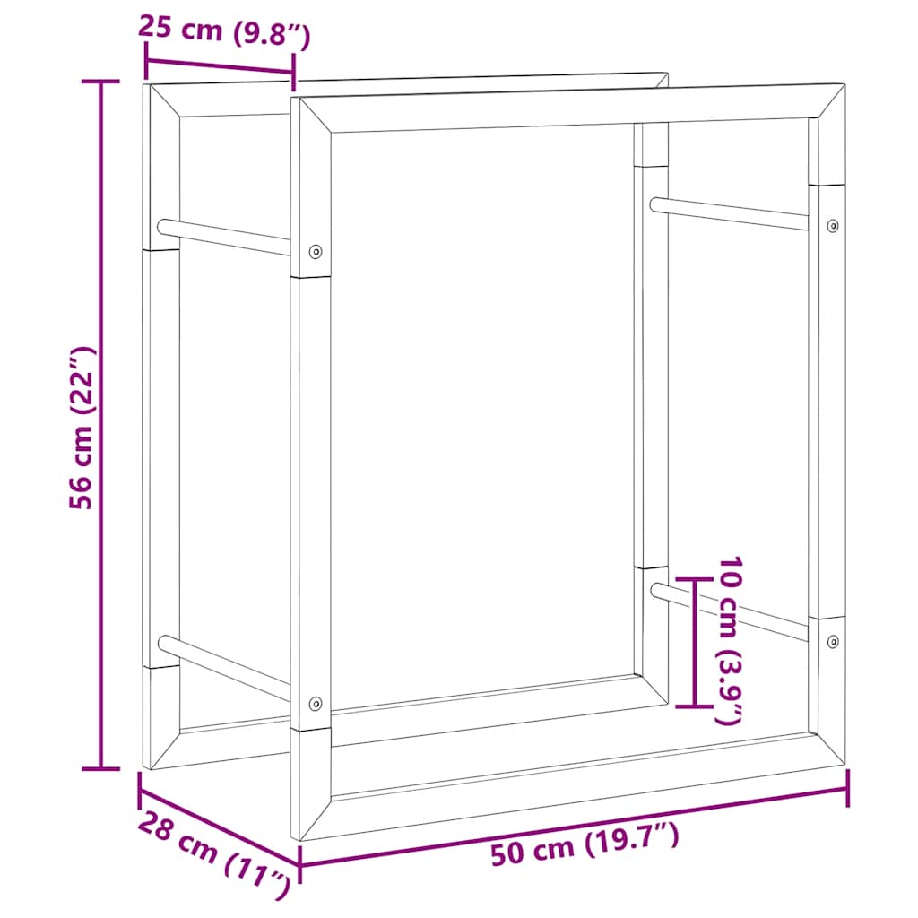 Firewood Rack Matt Black 50x28x56 cm Steel