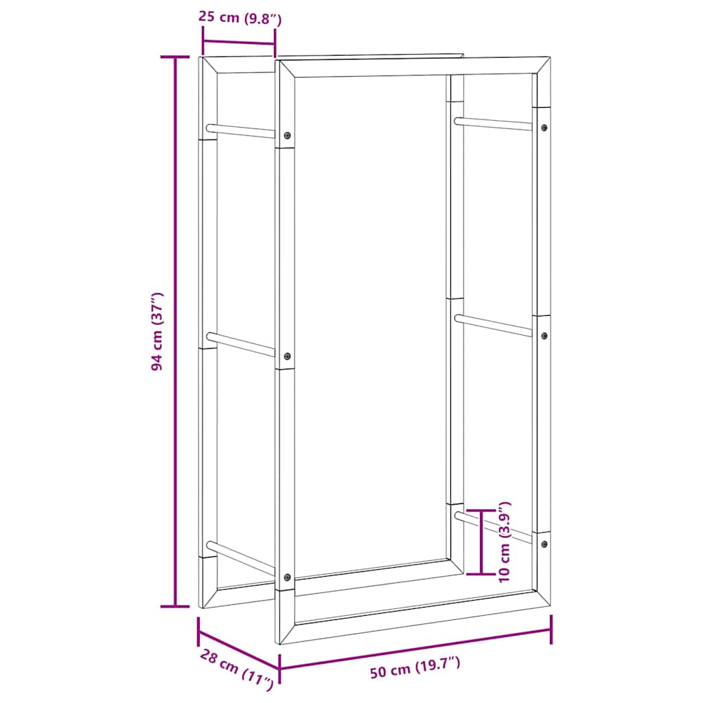 Firewood Rack Matt Black 50x28x94 cm Steel