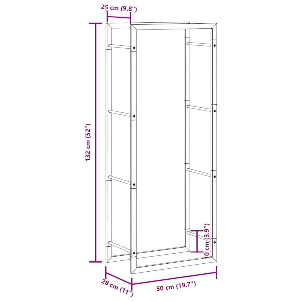Firewood Rack Matt Black 50x28x132 cm Steel