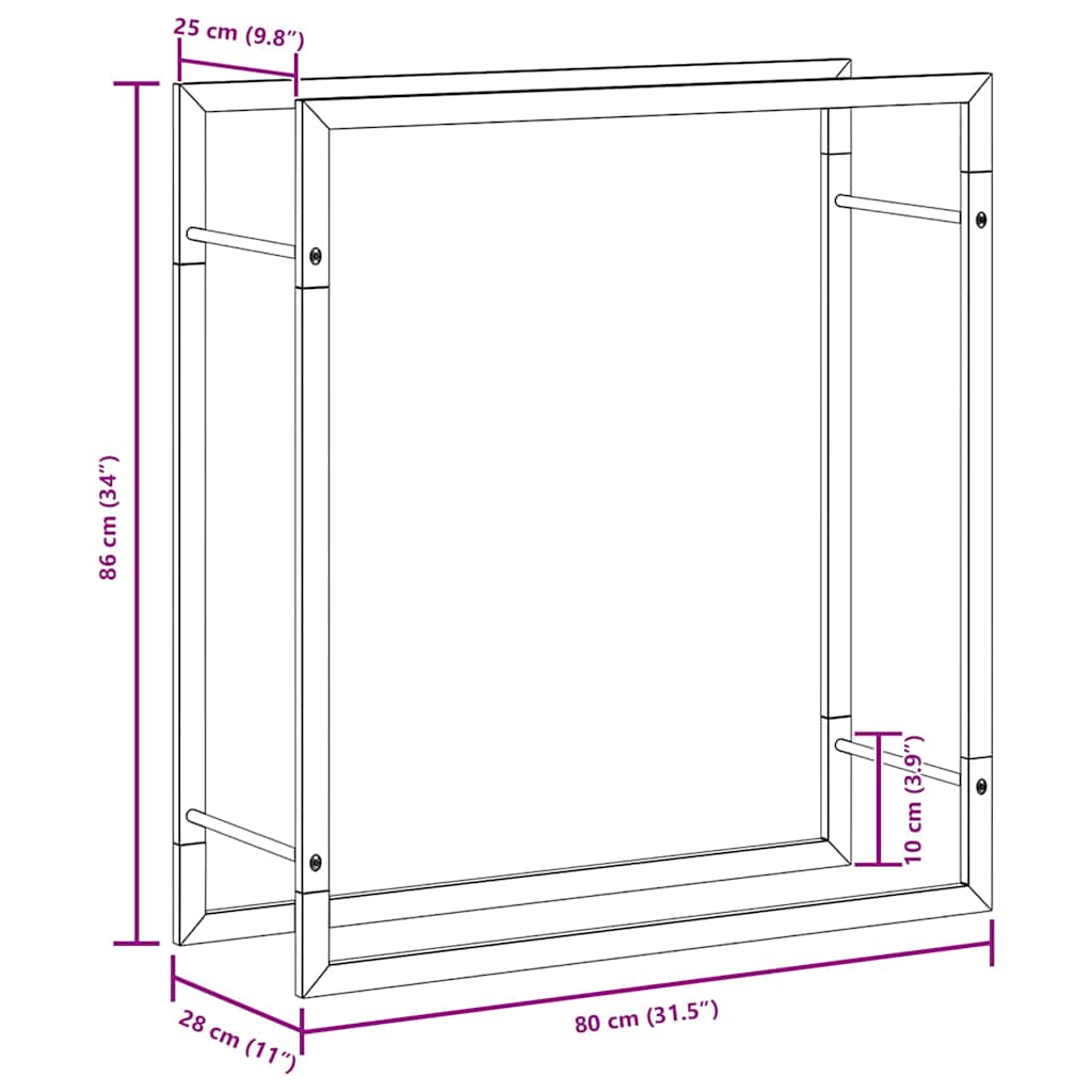 Firewood Rack Matt Black 80x28x86 cm Steel