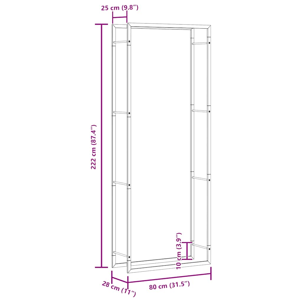 Firewood Rack Matt Black 80x28x222 cm Steel