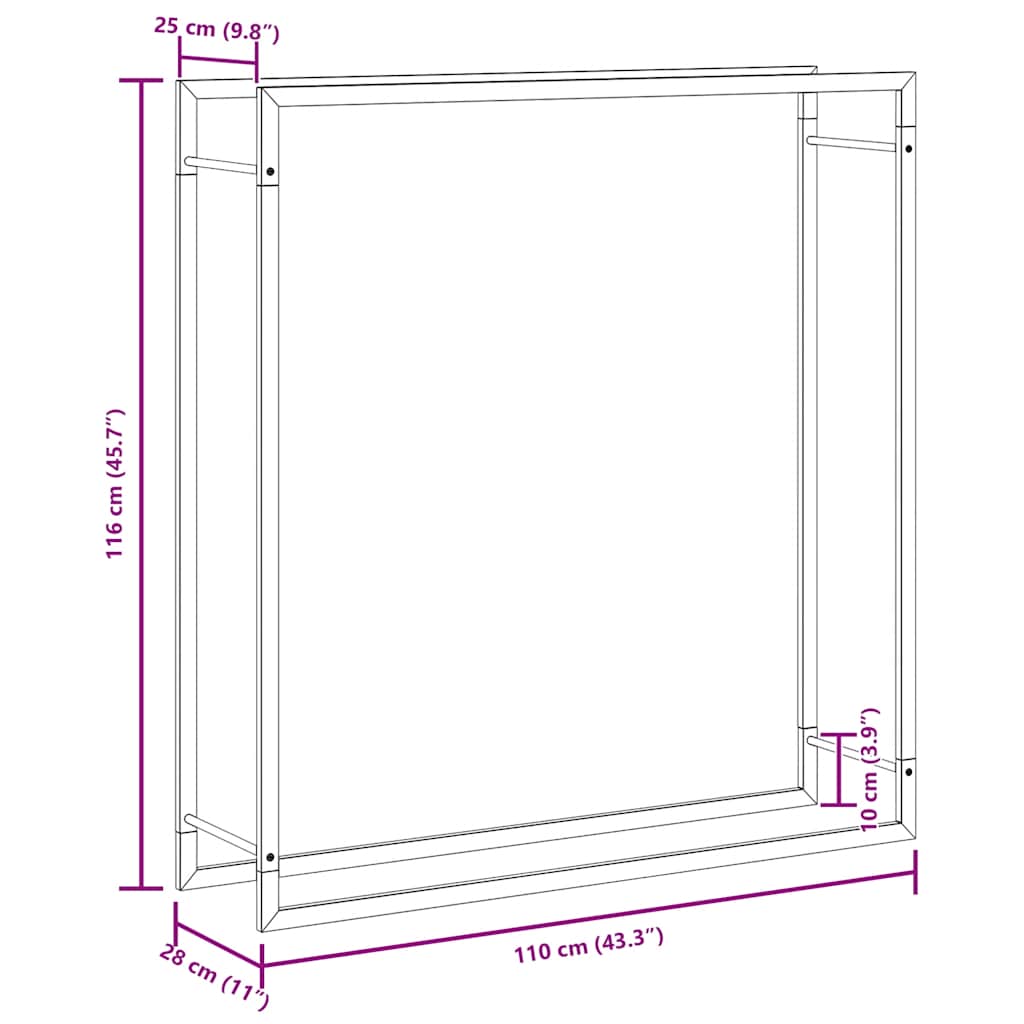 Firewood Rack Matt Black 110x28x116 cm Steel
