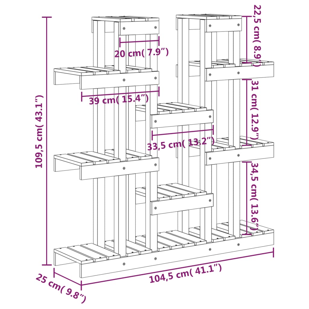 Plant Stand 104.5x25x109.5 cm Solid Wood Pine