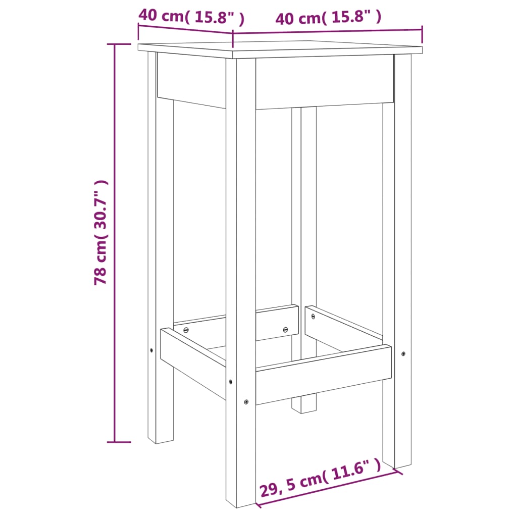 Bar Chairs 2 pcs Grey 40x40x78 cm Solid Wood Pine