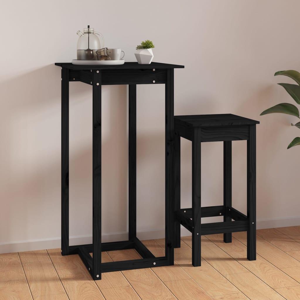 Bar Table Black 60x60x110 cm Solid Wood Pine