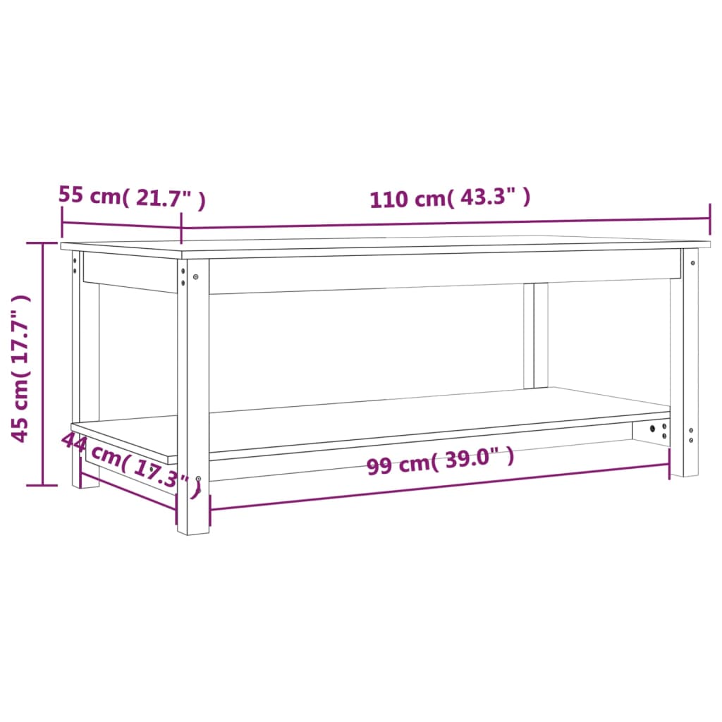 Coffee Table 110x55x45 cm Solid Wood Pine