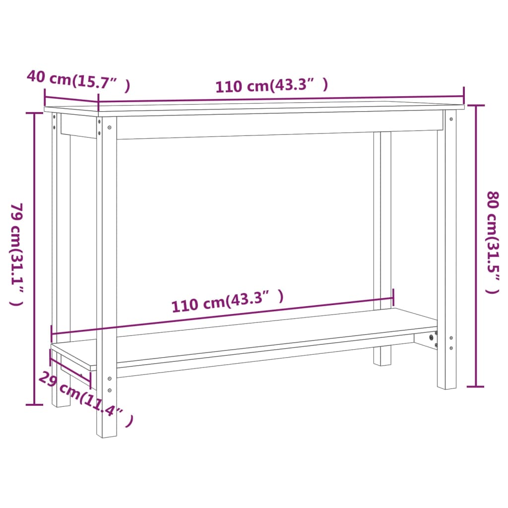 Console Table 110x40x80 cm Solid Wood Pine