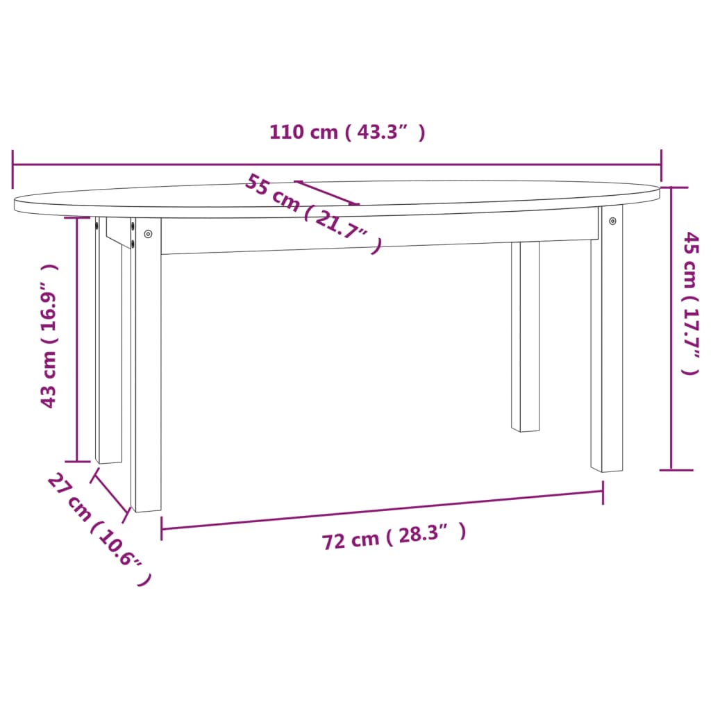 Coffee Table 110x55x45 cm Solid Wood Pine