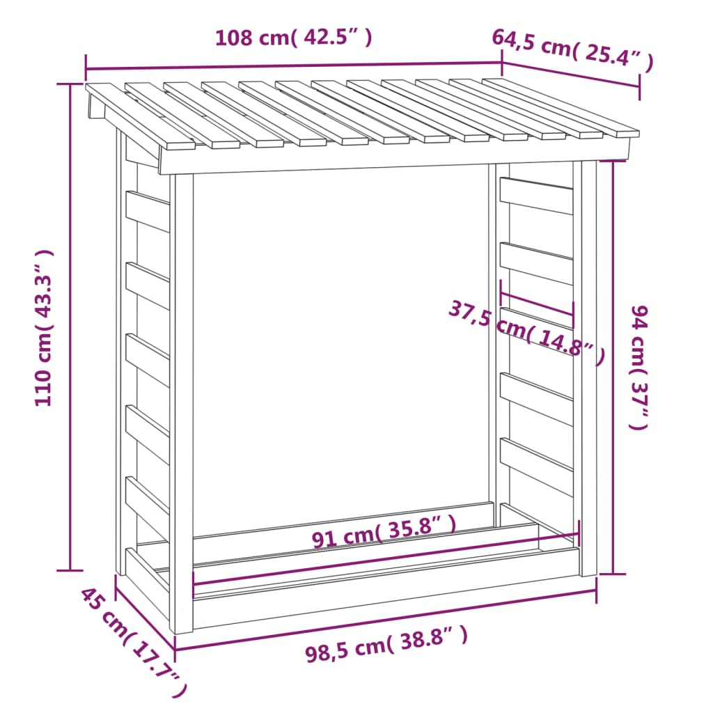 Firewood Rack 108x64.5x110 cm Solid Wood Pine