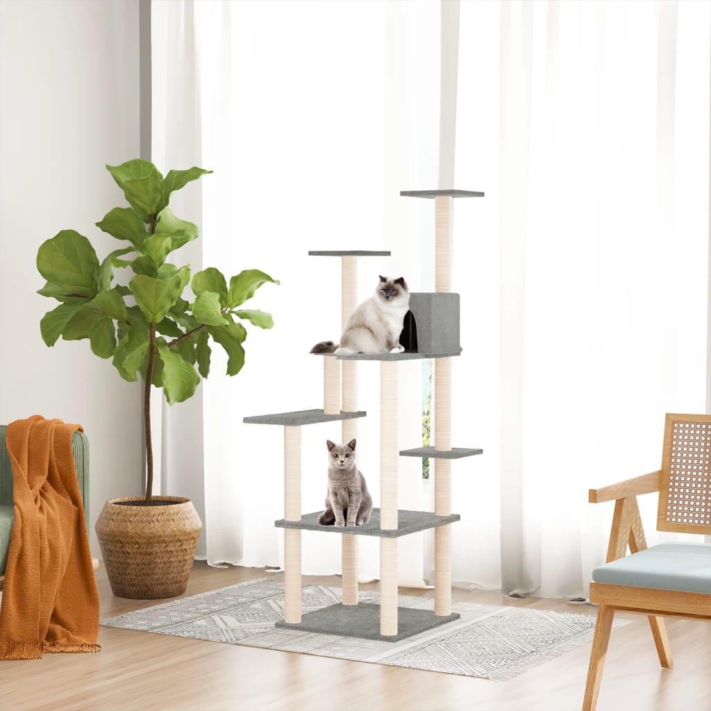 Cat Tree with Sisal Scratching Posts Light Grey 153 cm