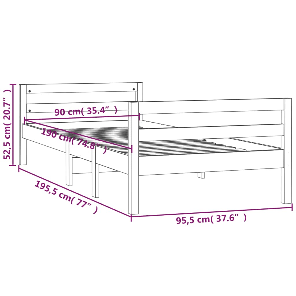 Bed Frame without Mattress 90x190 cm Solid Wood Pine