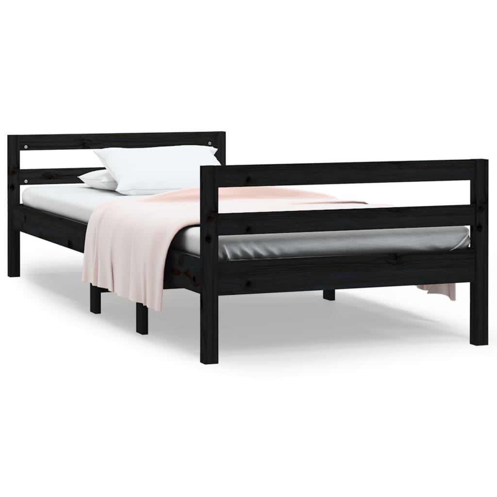 Bed Frame without Mattress Black 90x190 cm Solid Wood Pine