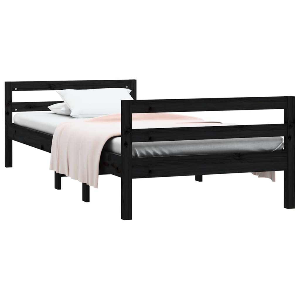 Bed Frame without Mattress Black 90x190 cm Solid Wood Pine