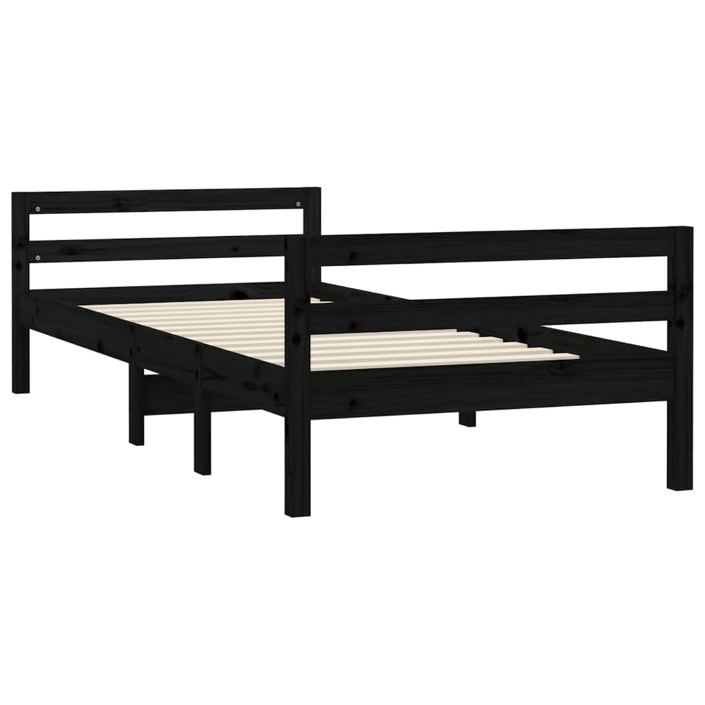 Bed Frame without Mattress Black 90x190 cm Solid Wood Pine