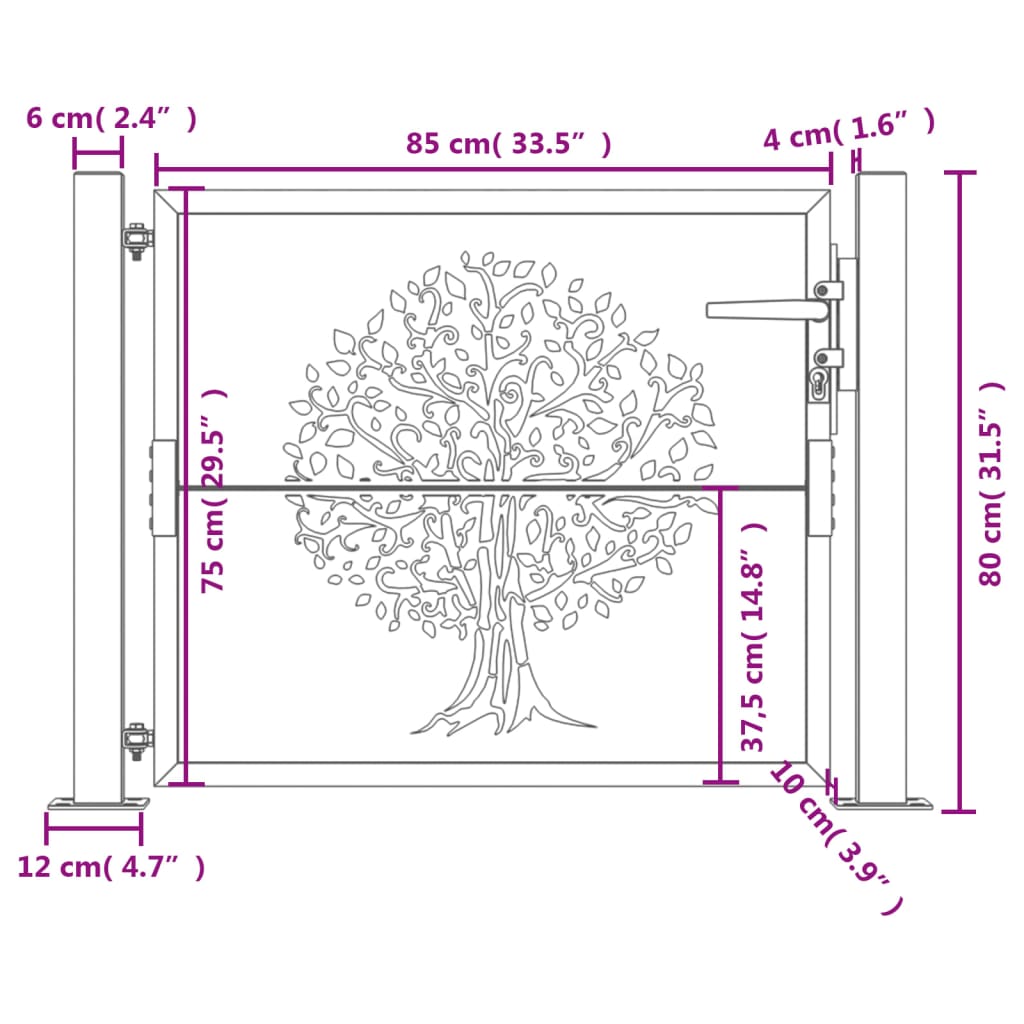 Garden Gate Anthracite 105x80 cm Steel Tree Design