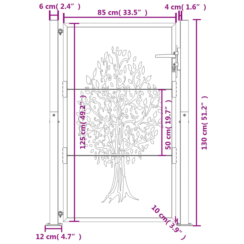 Garden Gate Anthracite 105x130 cm Steel Tree Design