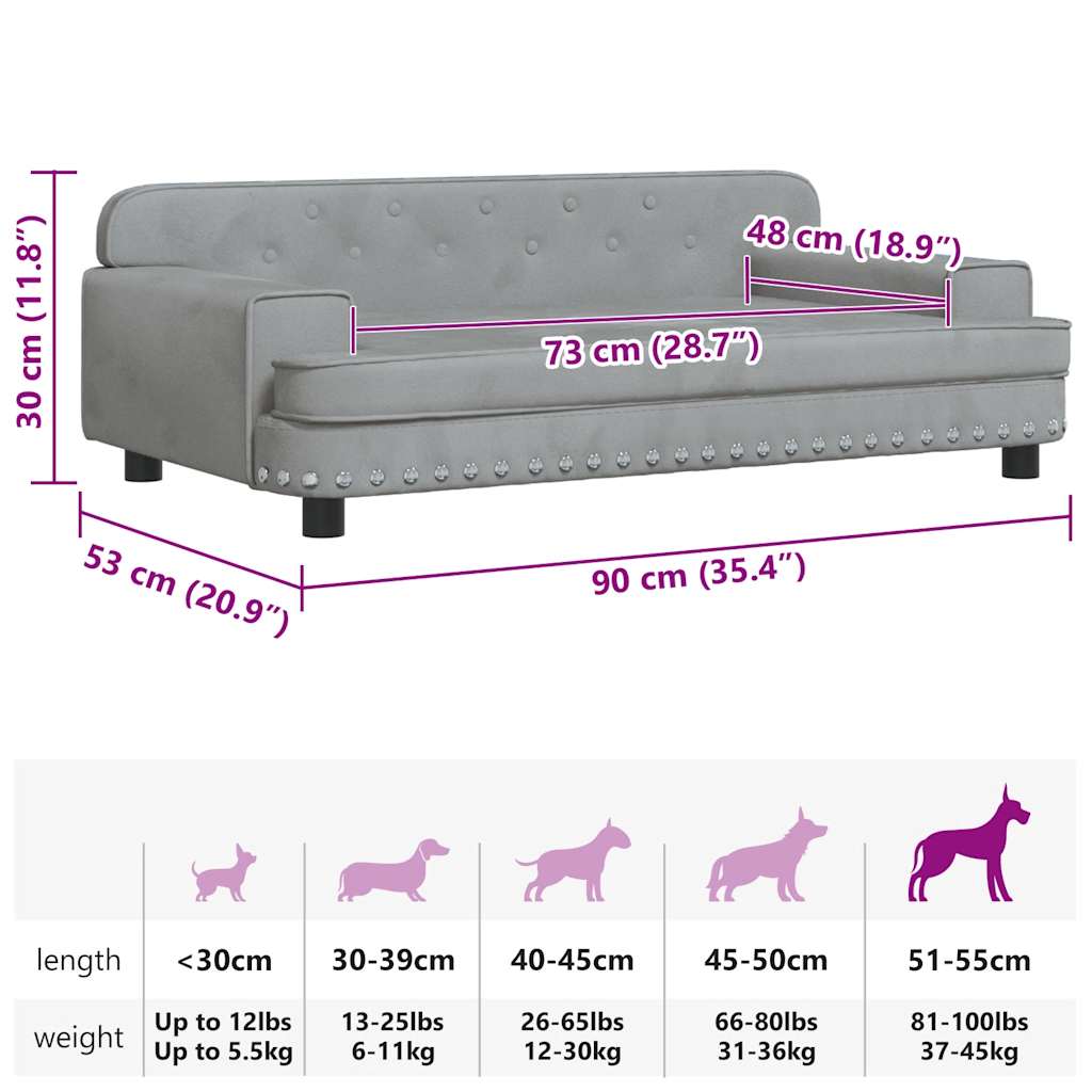 Dog Bed Light Grey 90x53x30 cm Velvet
