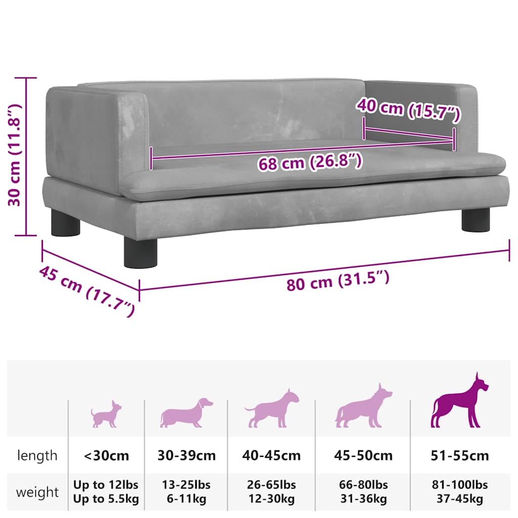 Dog Bed Light Grey 80x45x30 cm Velvet