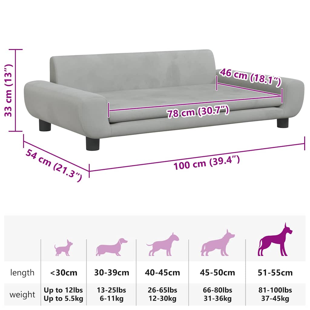 Dog Bed Light Grey 100x54x33 cm Velvet