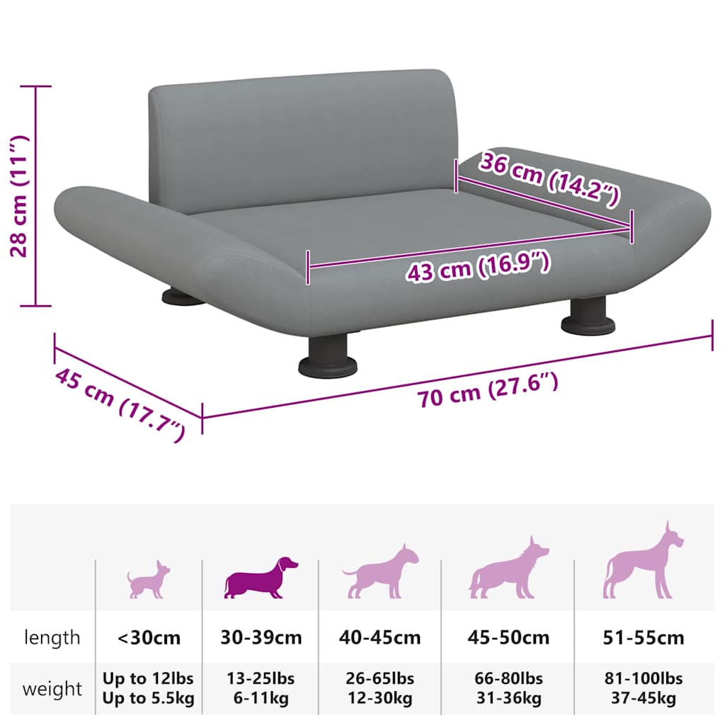 Dog Bed Light Grey 70x45x28 cm Fabric