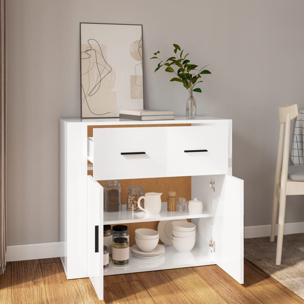 Sideboard High Gloss White 80x33x70 cm Engineered Wood