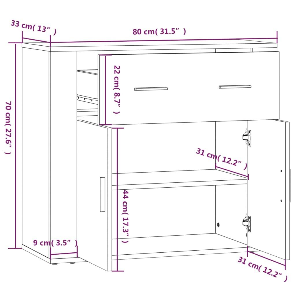 Sideboard Sonoma Oak 80x33x70 cm Engineered Wood