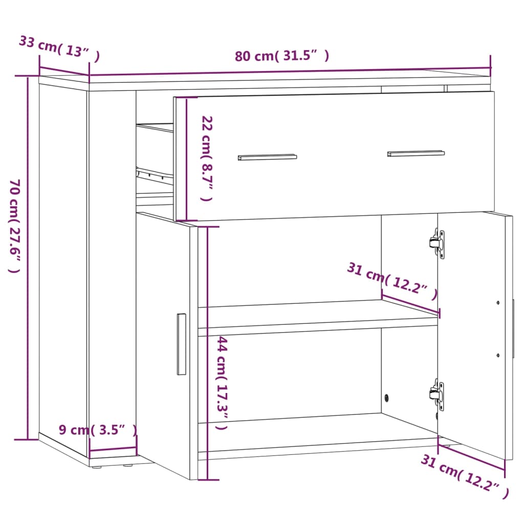 Sideboard Smoked Oak 80x33x70 cm Engineered Wood