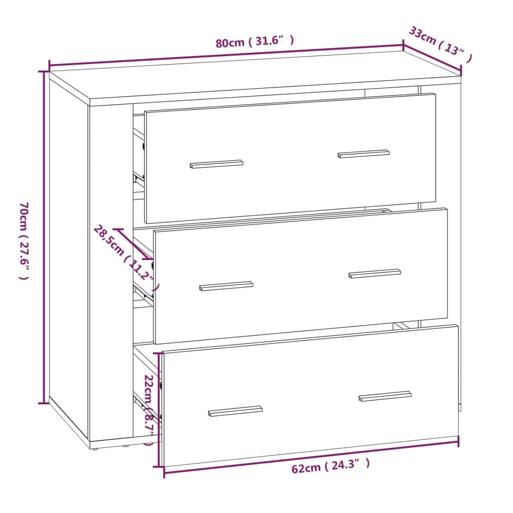 Sideboard High Gloss White 80x33x70 cm Engineered Wood