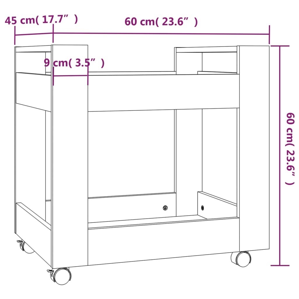 Desk Trolley High Gloss White 60x45x60 cm Engineered Wood