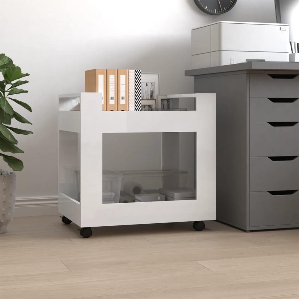 Desk Trolley High Gloss White 60x45x60 cm Engineered Wood