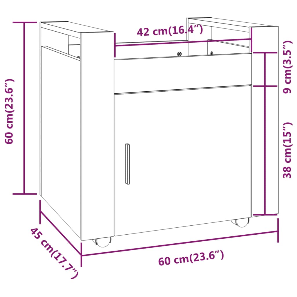 Desk Trolley Smoked Oak 60x45x60 cm Engineered Wood