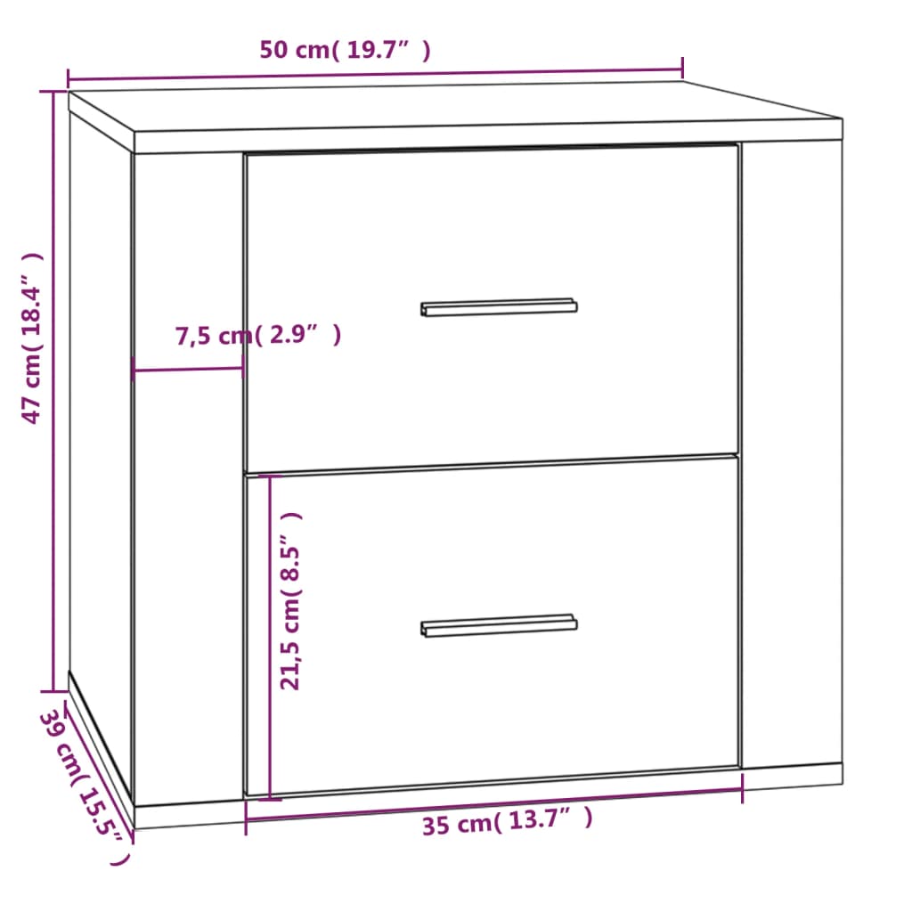 Bedside Cabinet White 50x39x47 cm