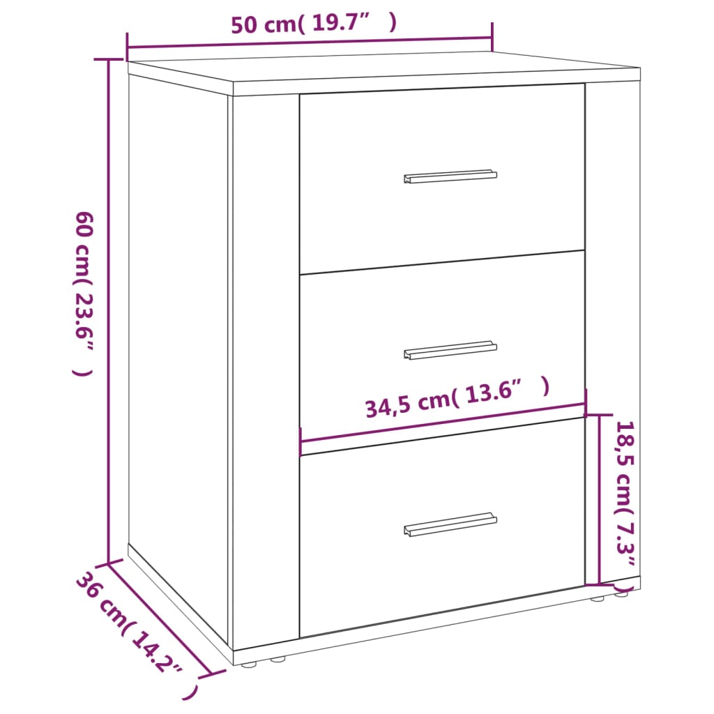 Bedside Cabinet White 50x36x60 cm Engineered Wood