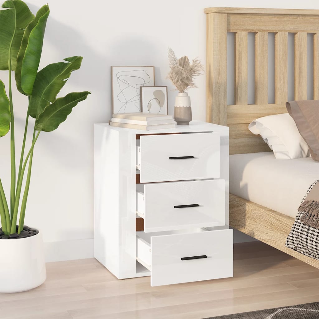 Bedside Cabinet High Gloss White 50x36x60 cm Engineered Wood