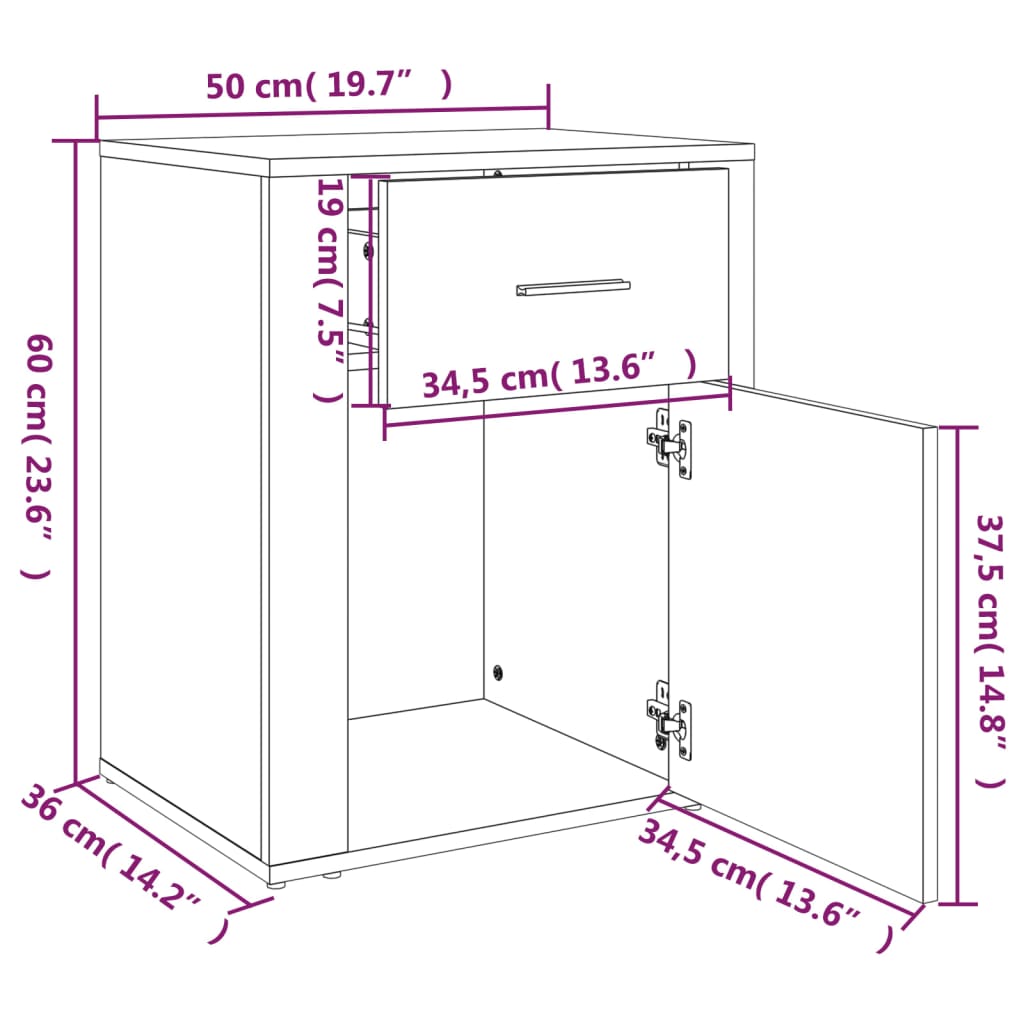 Bedside Cabinet Brown Oak 50x36x60 cm Engineered Wood