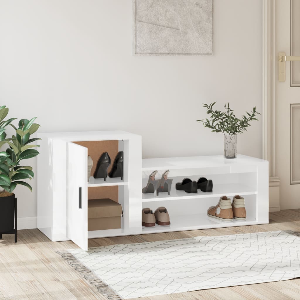 Shoe Cabinet High Gloss White 130x35x54 cm Engineered Wood