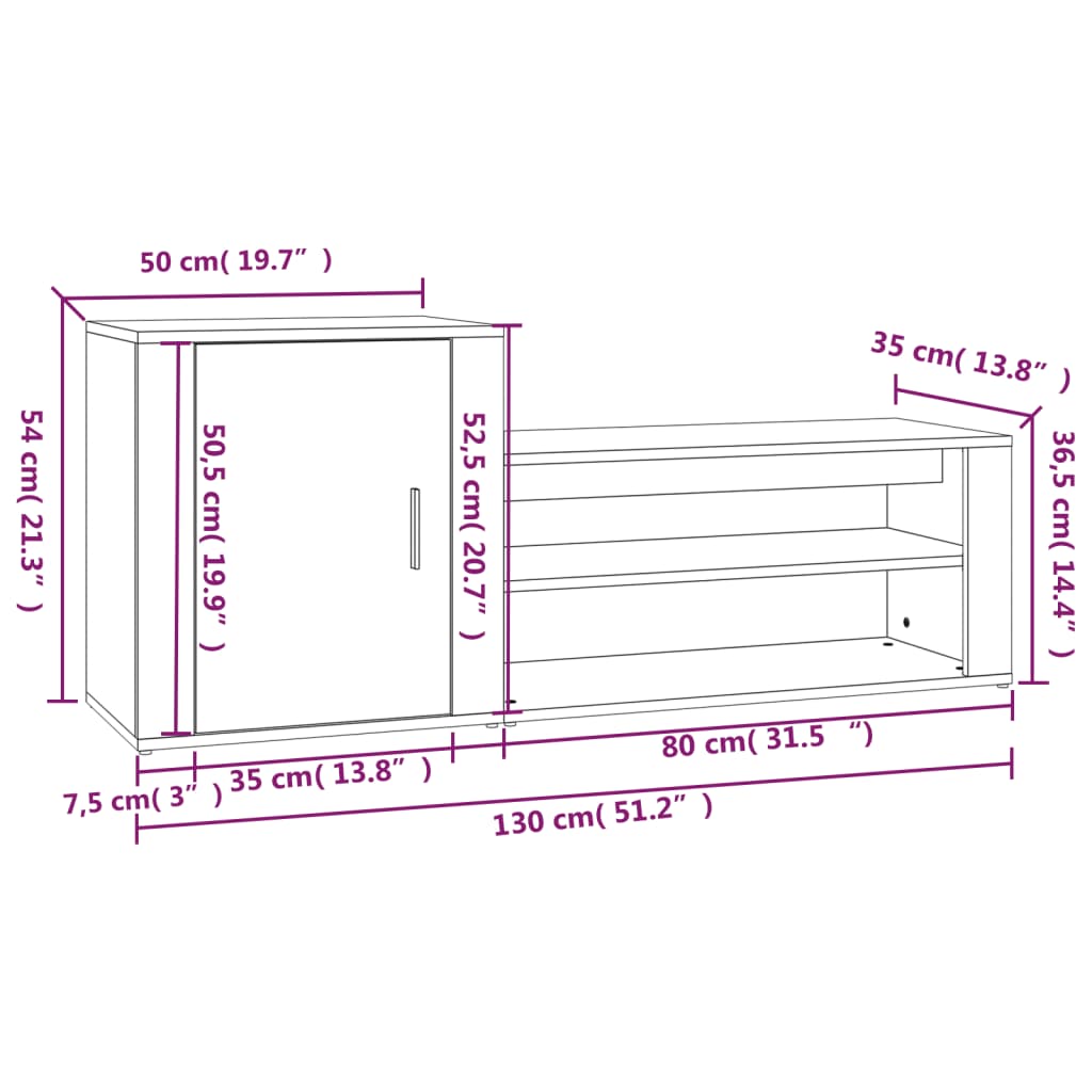 Shoe Cabinet High Gloss White 130x35x54 cm Engineered Wood