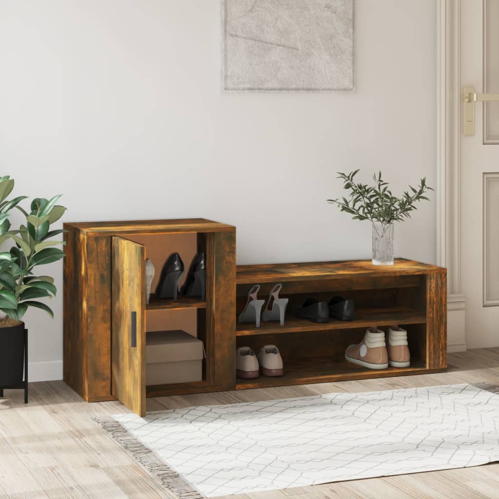 Shoe Cabinet Smoked Oak 130x35x54 cm Engineered Wood