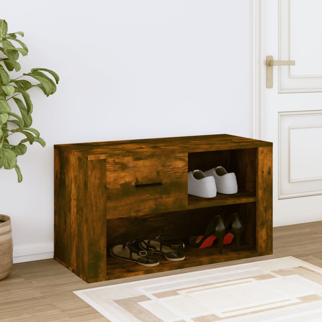 Shoe Cabinet Smoked Oak 80x35x45 cm Engineered Wood