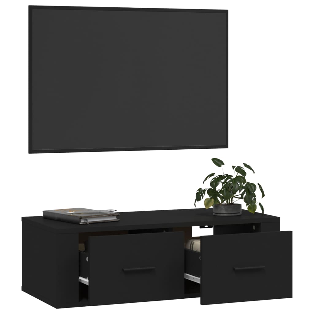 Hanging TV Cabinet Black 80x36x25 cm Engineered Wood